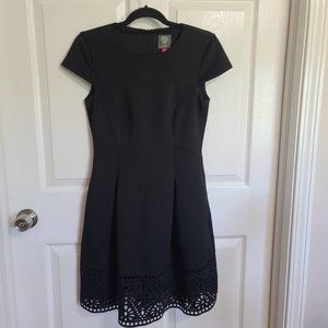 Vince Camuto Women's Black Fit & Flare Laser Cut Hem Dress Size 10